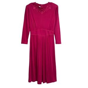 Vintage Darian Womens Size 14 Pink Knit Embroidered Dress